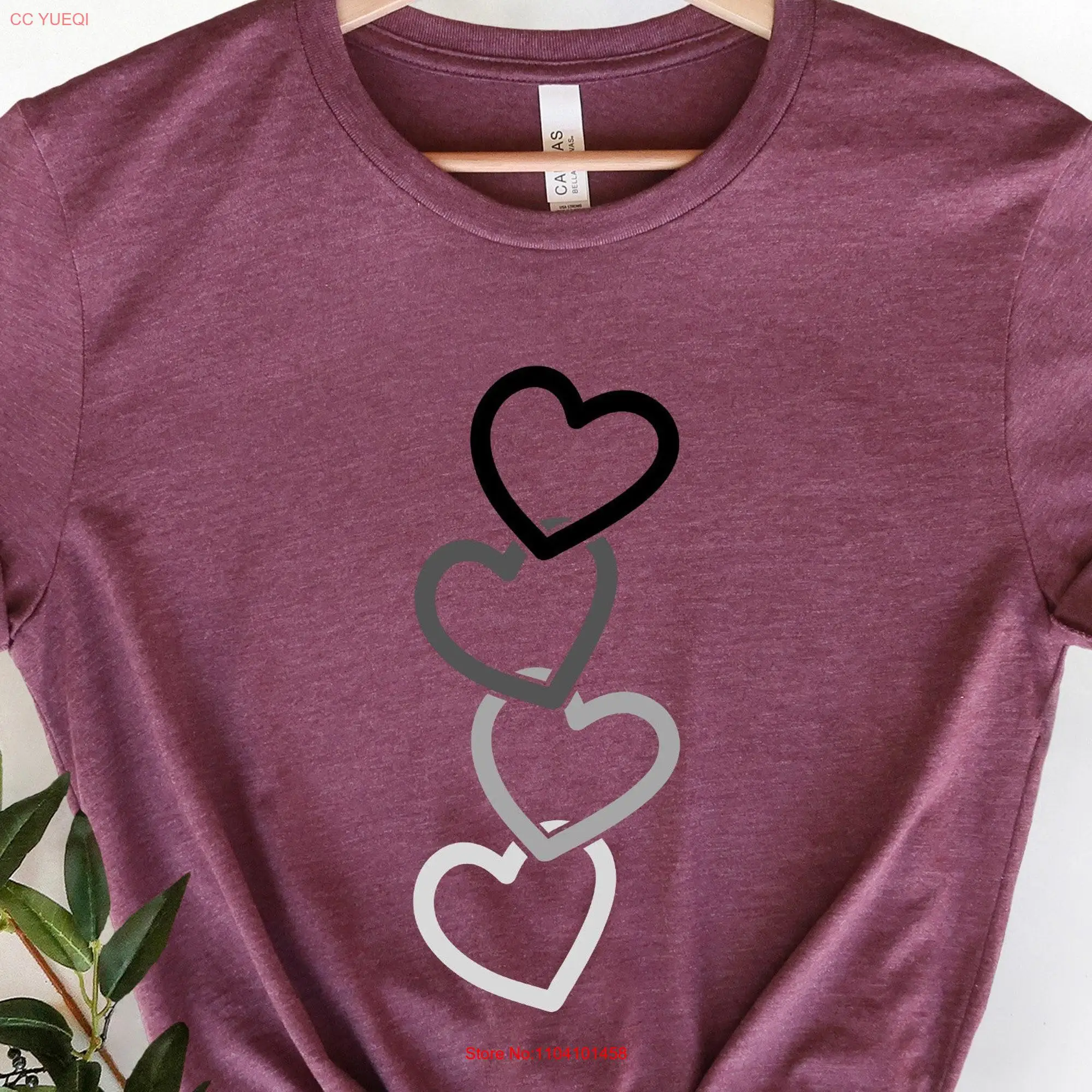 Intertwined Heart T Shirt Silver Black and White Hearts Love Chain Couple Matching long or short sleeves