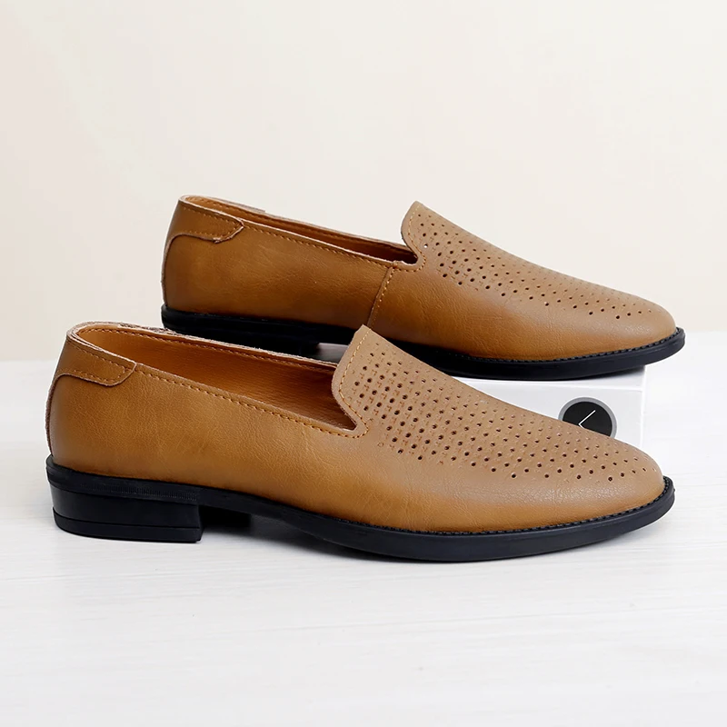 

Summer New Breathable Hollow Out Men Loafers Light Luxury Fashion Plus Size Casual Soft Surface Driving Lazy Shoes