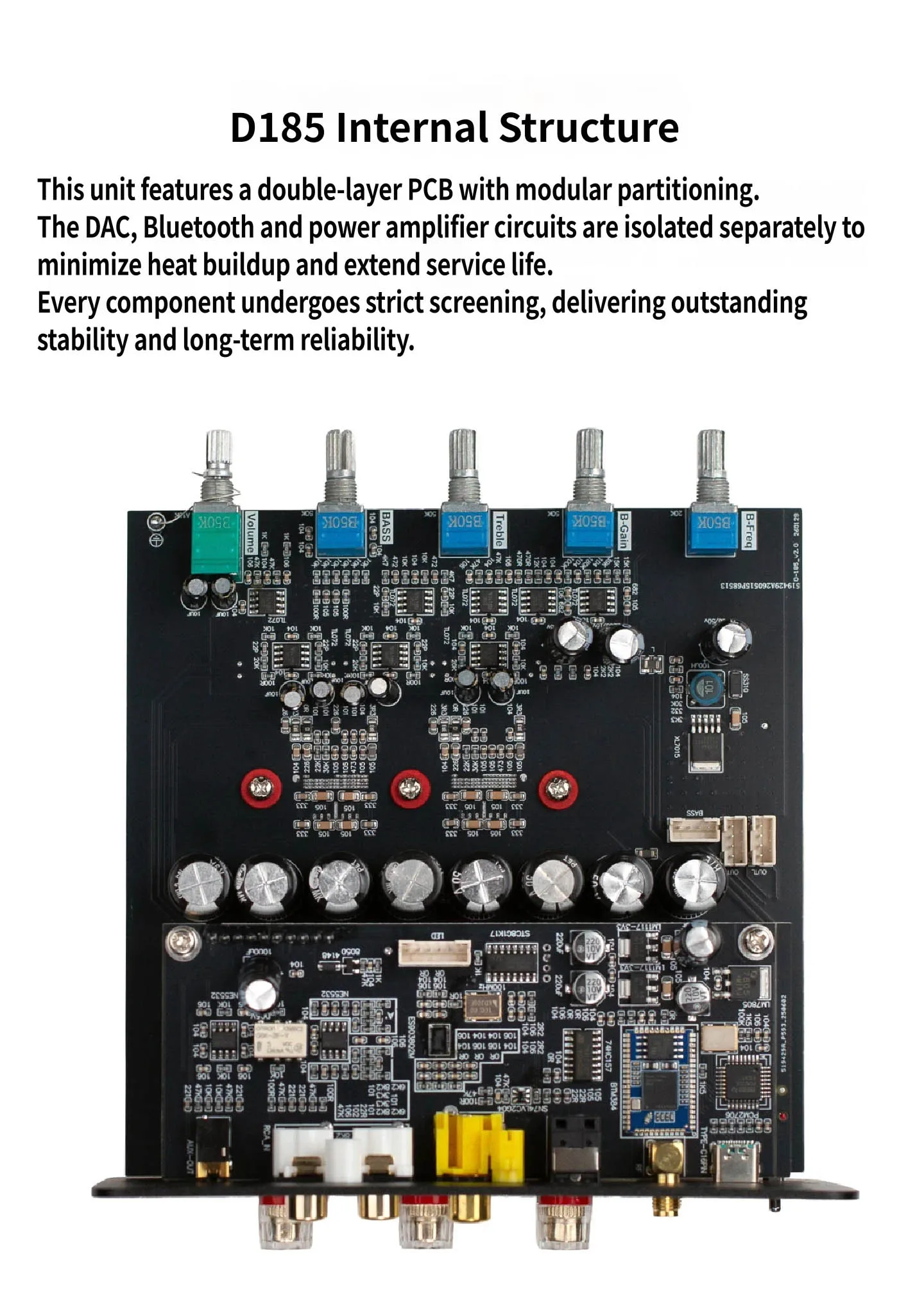 YJCO Dual TPA3255 Digitaler Leistungsverstärker 2.1-Kanal HiFi-Decoder-Verstärker Bluetooth 5.4 LDAC Audio-Empfänger 300W×2+600W Subwoofer – Detail 8