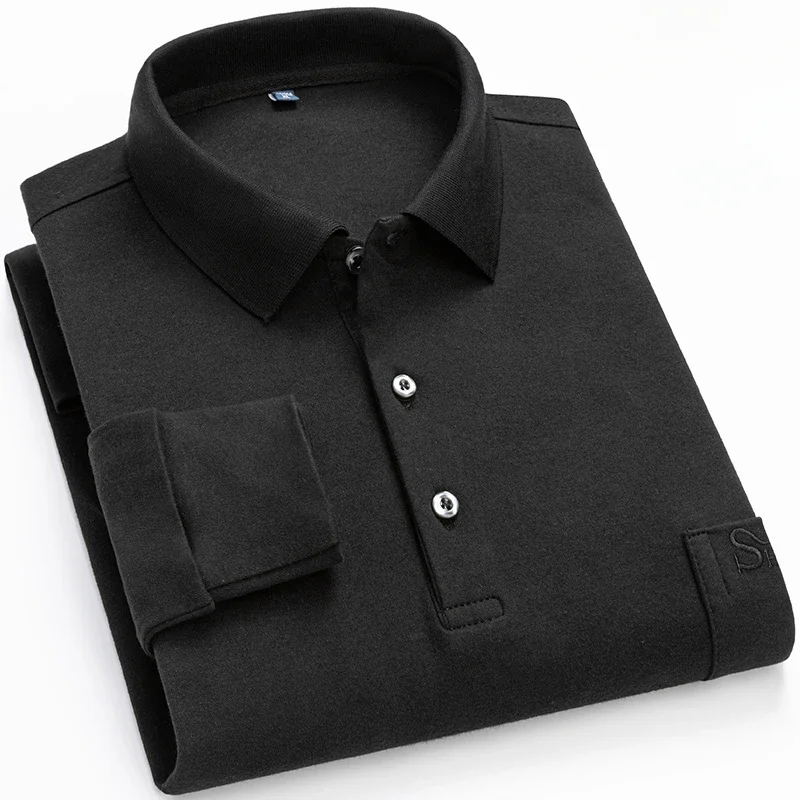 New in shirt 100%cotton long-sleeve polos shirts for men slim fit casual plain shirt designer office tops solid elegant clothes