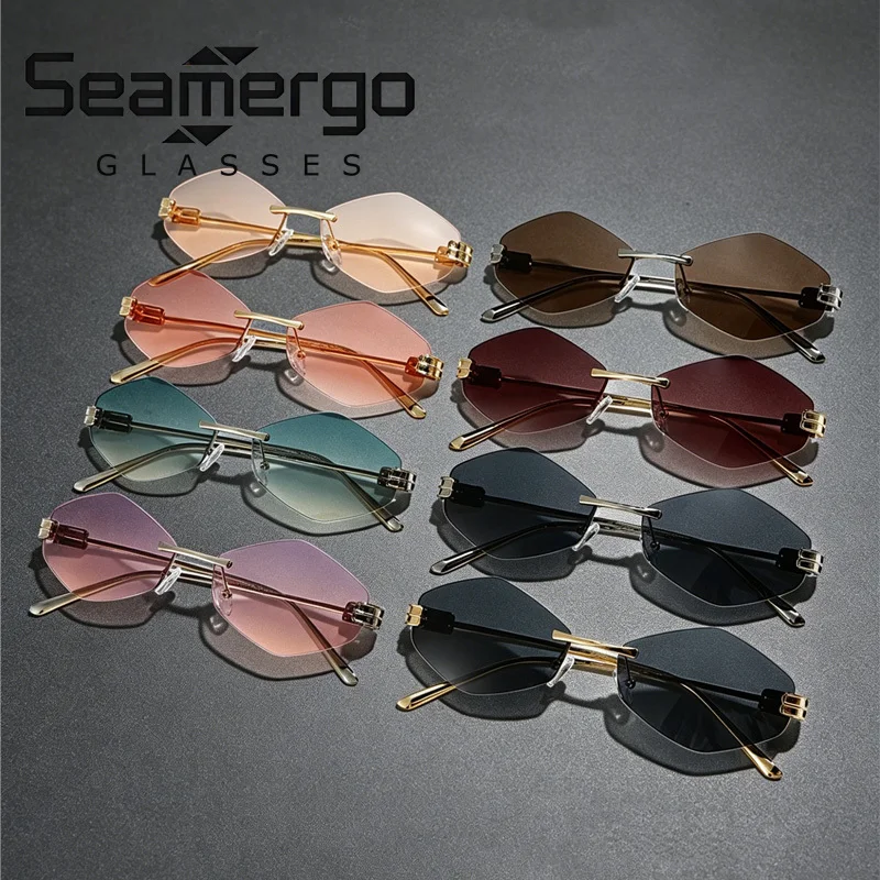 SEAMERGO Einzigartige rahmenlose geometrische Polygon-Sonnenbrille für Damen, trendiger kleiner Rahmen, UV400, Anti-UV, Party, Reisen, stilvolle Brille