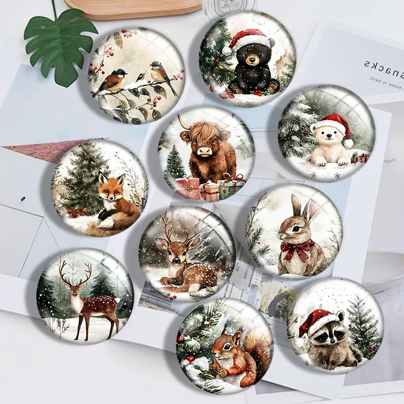 Forest Wildlife Animals 10pcs 12mm14mm/16mm/18mm/20mm/25mm Round Photo Glass Cabochon Demo Flat Back Making Findings Jewelry