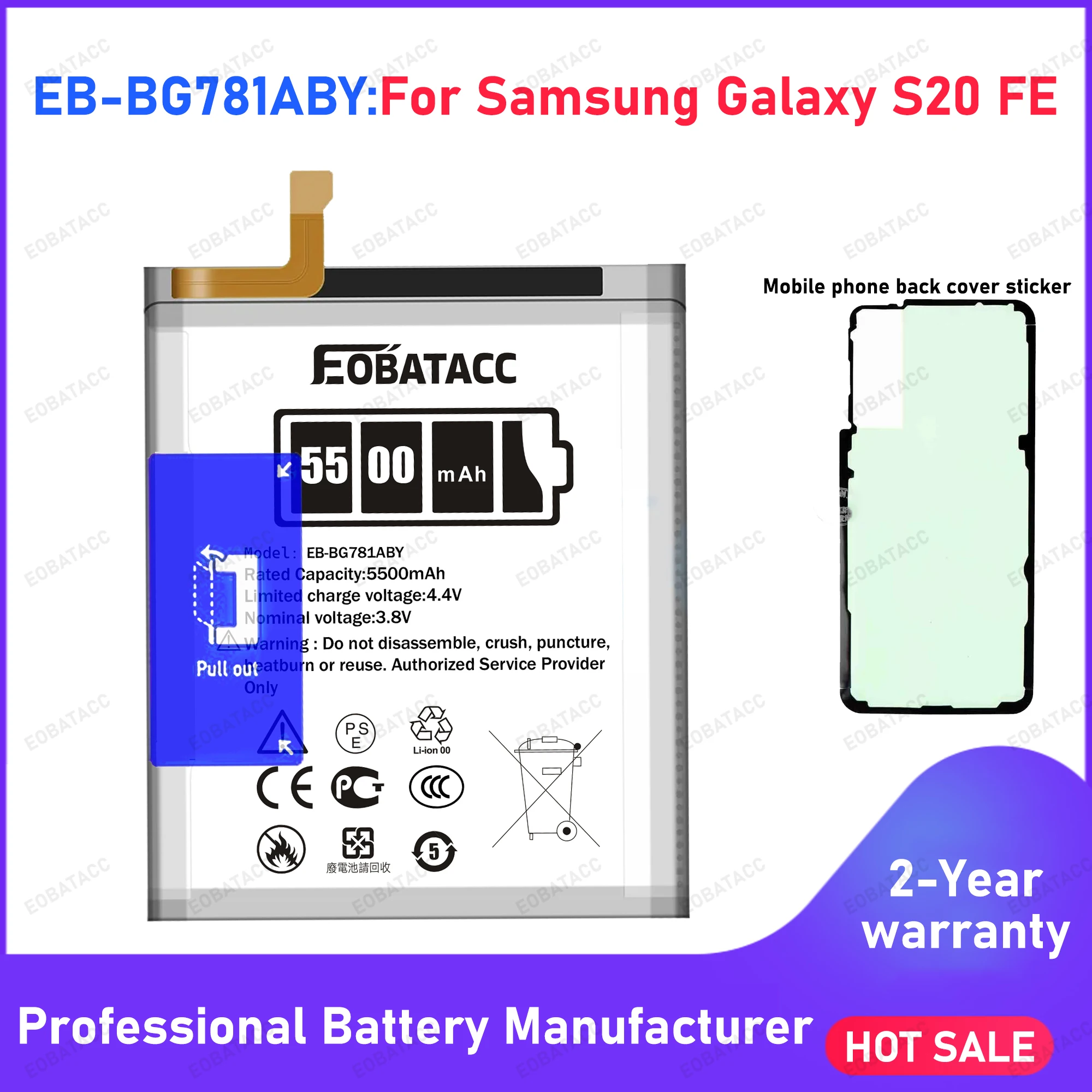 EB-BG781ABY 5500mAh Ersatzakku für Samsung Galaxy S20 FE 5G SM-G781B/G781U, Li-Ionen-Akku mit Reparaturwerkzeugen