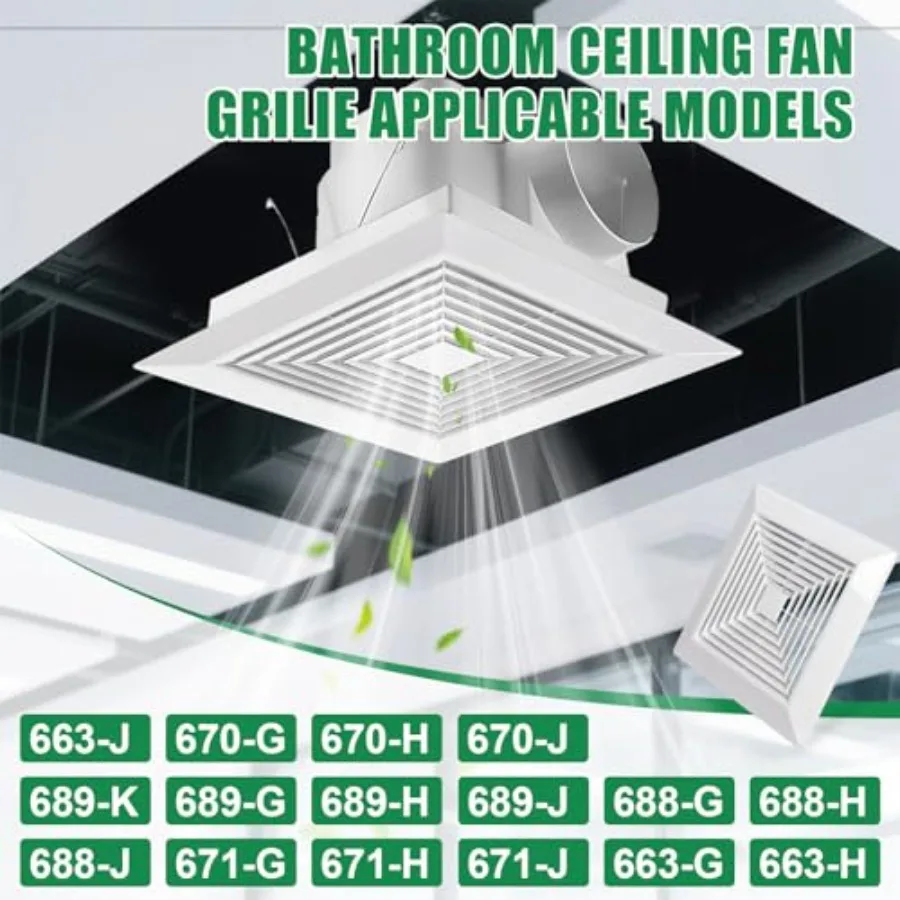 1-Piece ""es Bathroom Ehaust Fan Cover with Spring, Square Ceilg or Wall Mounted Ehaust Fan, Ceilg Fan, Grille, Air Diffuser, D view 6