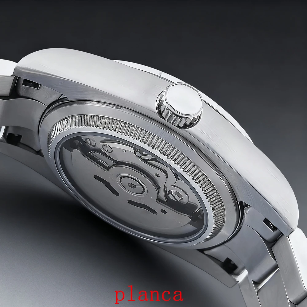 Orologio meccanico automatico di moda business di lusso di fascia alta da uomo con logo personalizzato Orologio con display del calendario in vetro zaffiro da 39 mm