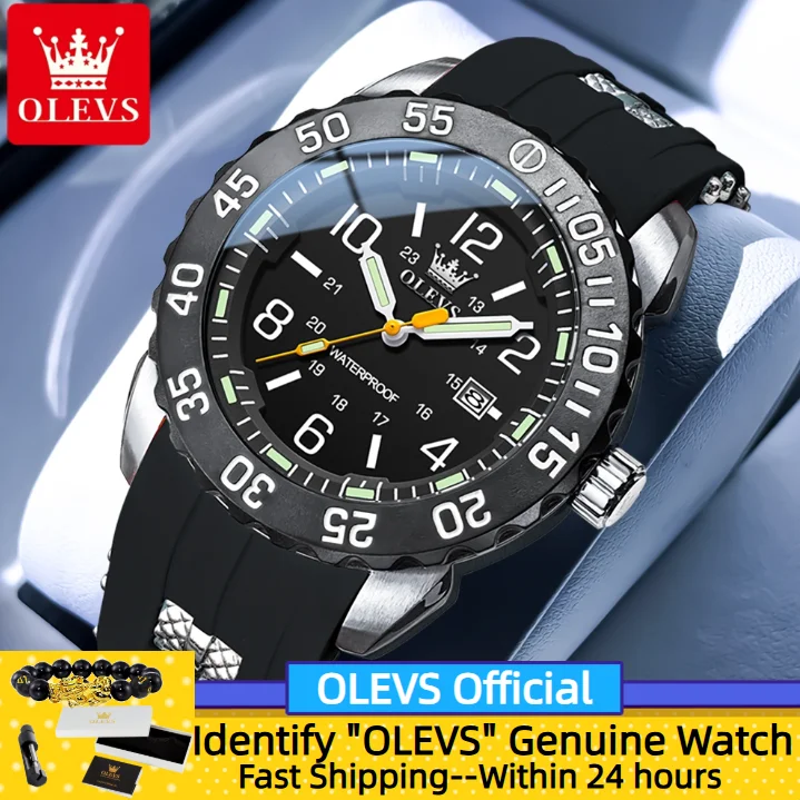 

OLEVS Men's Watch Auto Date High Quality Silicone Strap Made of Stainless steel Man Wristwatch