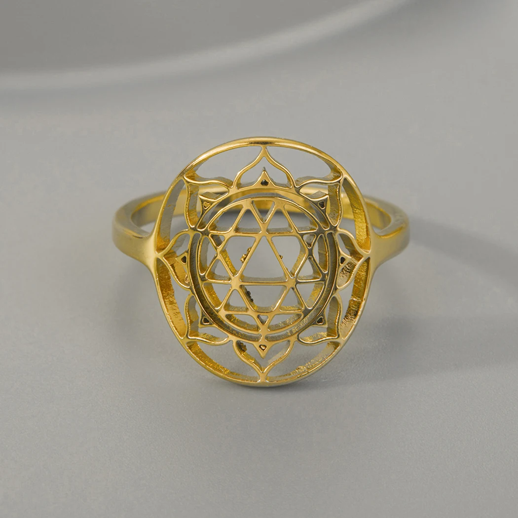 Kinitial Vintage Stainless Steel Sri Durga Yantra Meditation Ring For Women Men Geometric Bohemian Viking Jewelry Gift