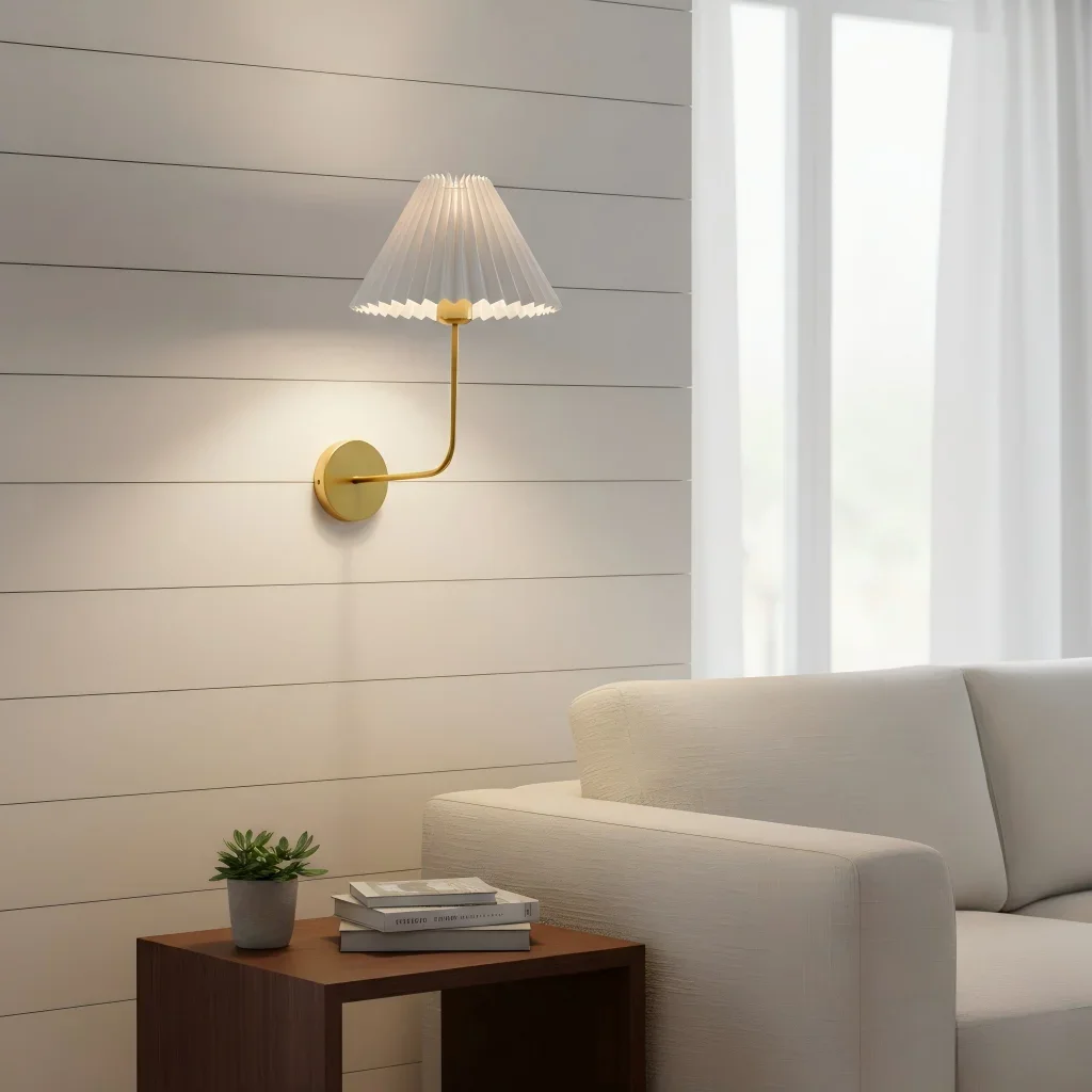 

Nordic E27 Retro Wall Lamp Minimalist Pleated Umbrella Shaped Bedroom Bedside Lamp Living Room Hotel Aisle Home Decoration Light