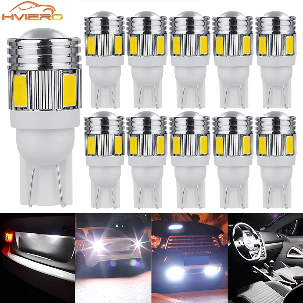 2/10pcs Car Parking Tail Light T10 5630 Backup Turn Signal Lamp Led Reverse Side Marker Bulb W5W 6SMD Multiple Colors Auto Brake