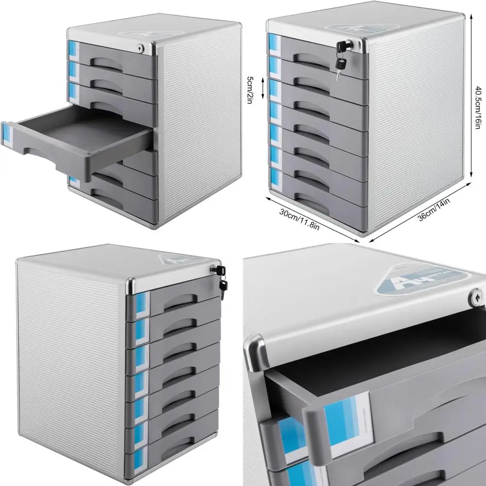 

Secure 7-Section Desk Organizer with Labeled Drawers for Office Document Storage