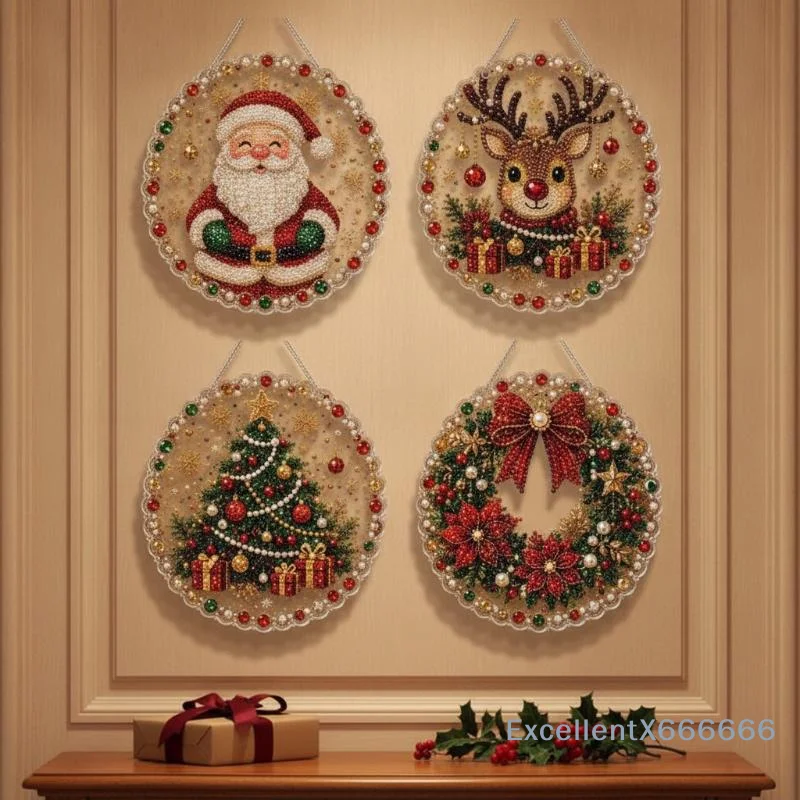 Christmas Pearl Painting Suncatcher Kit 1PC DIY Craft to Boost Festive Vibe for Window Wall Xmas Home Party Decor
