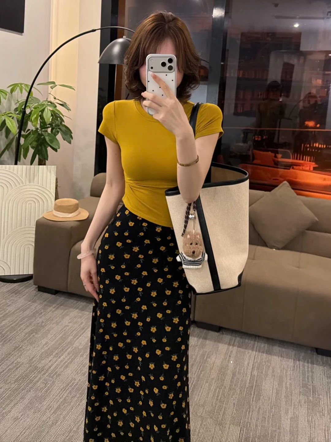 

Summer Floral Print Half Skirt And Yellow T-Shirt Women's Fashion Set Korean Style Age-Defying Two-Piece Ensemble for Casual ...