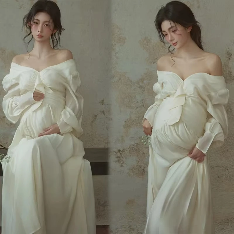 white-maternity-dress-for-photography-elegant-off-shoulder-pregnancy-dress-studio-photo-shoot-clothing-for-women