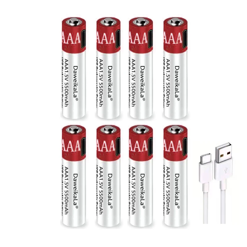 New2021 USB AAA Rechargeable Batteries 1.5V 5500 mAh li-ion battery for remote control mouseElectric toy battery + Type-C Cable