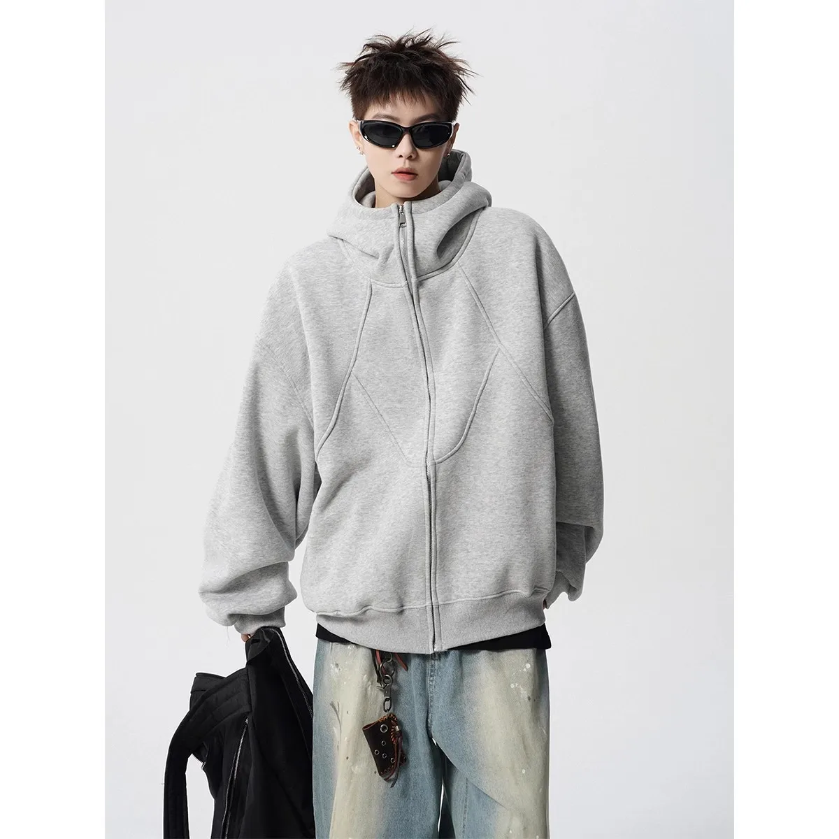 

Необычная лоскутная мужская куртка на флисовой подкладке, уличная повседневная мужская толстовка с капюшоном на молнии, мужское зимнее пальто большого размера