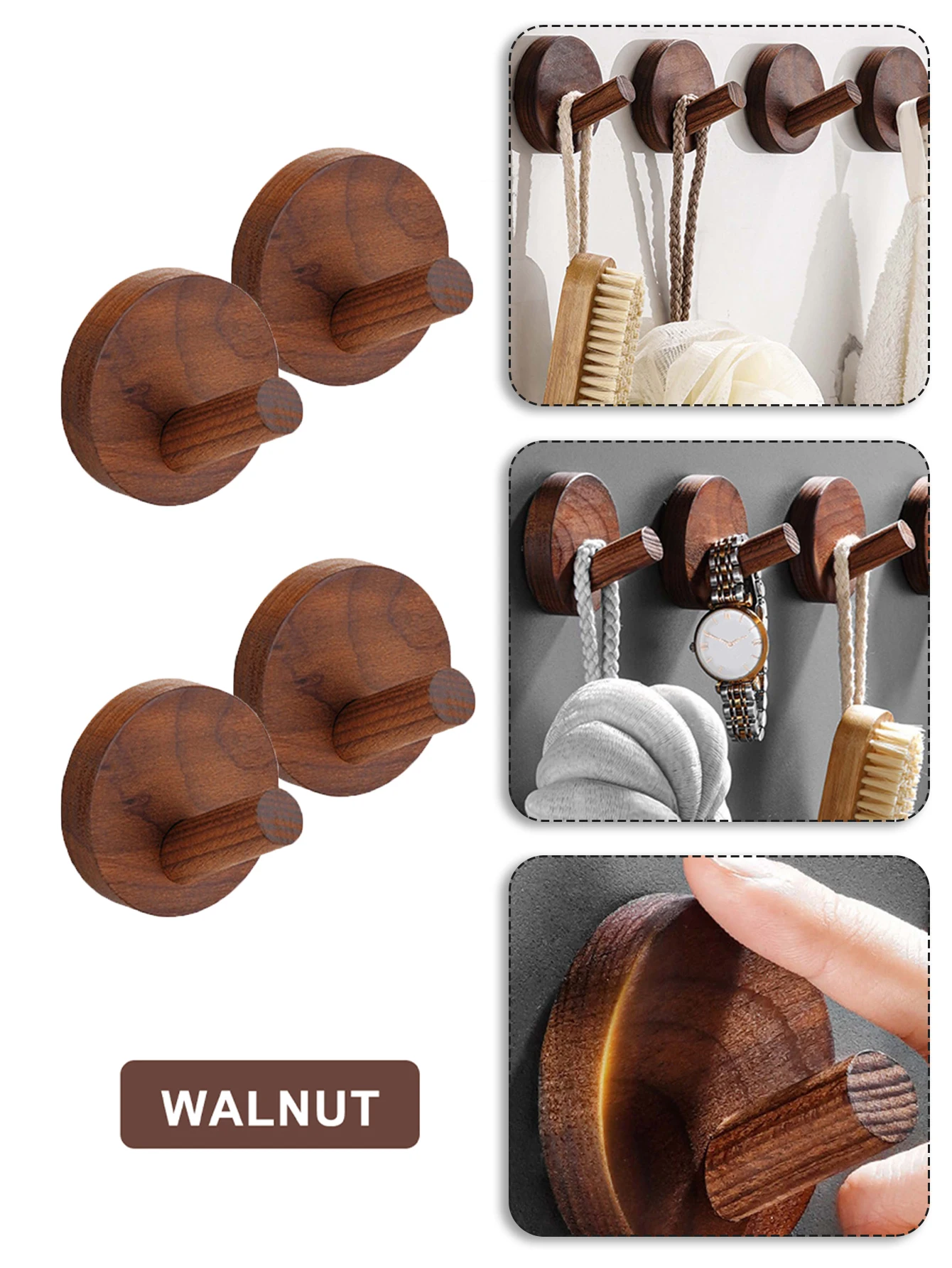 New Beech Walnut Wood Hook Wall Mounted Coat Entrance Clothes Hat Skirt Taper Punch Home Hotel Bathroom Decoration Robe Hanger