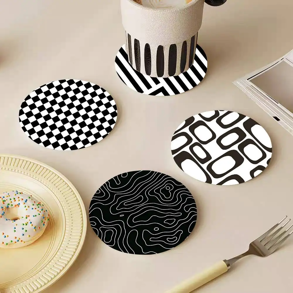 Black And White Line Art Wooden Coasters Heat-resistant And Non-slip Suitable For Restaurants And Cafes And Make Great Holiday