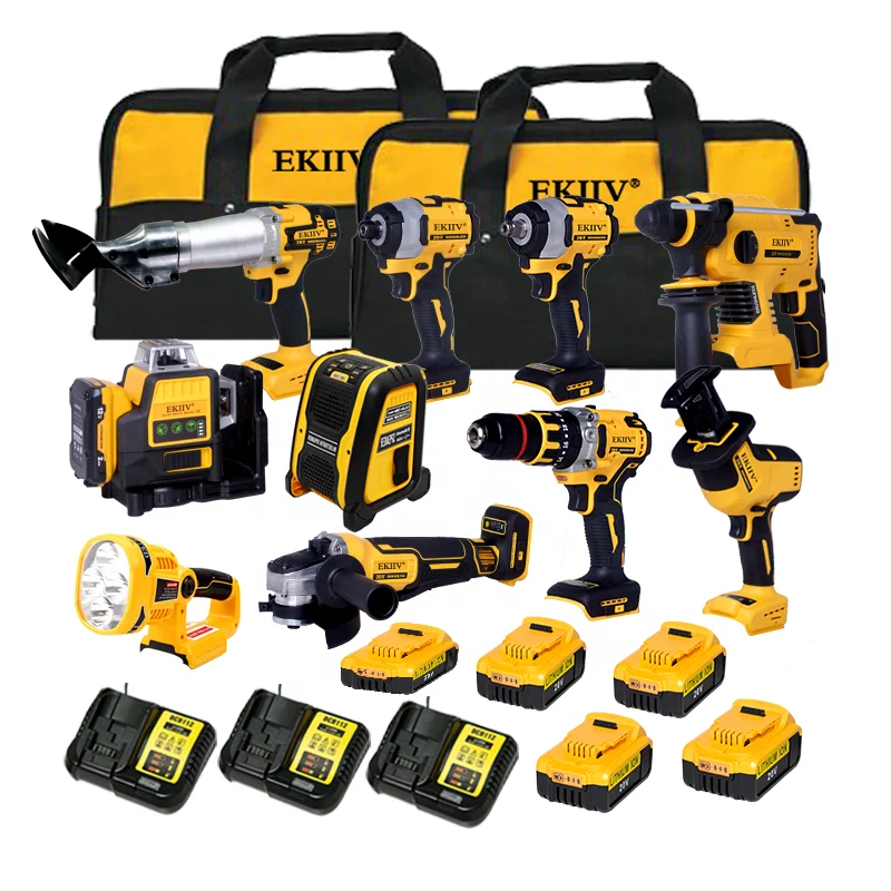 EKIIV 21v a melhor bateria de lítio sem fio furadeira elétrica máquinas de perfuração sem escova conjunto combinado de ferramentas de broca