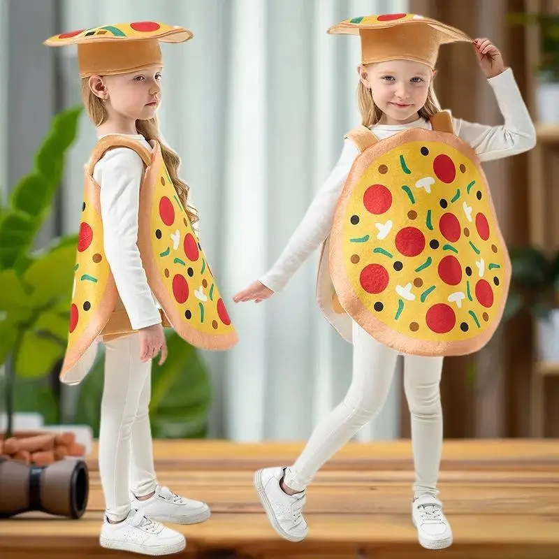 

Комплект из 1 шт.: Костюм для выступлений на сцене для взрослых, головной убор, детский костюм пиццы, забавная одежда, шапка-костюм, набор для декора на Хэллоуин
