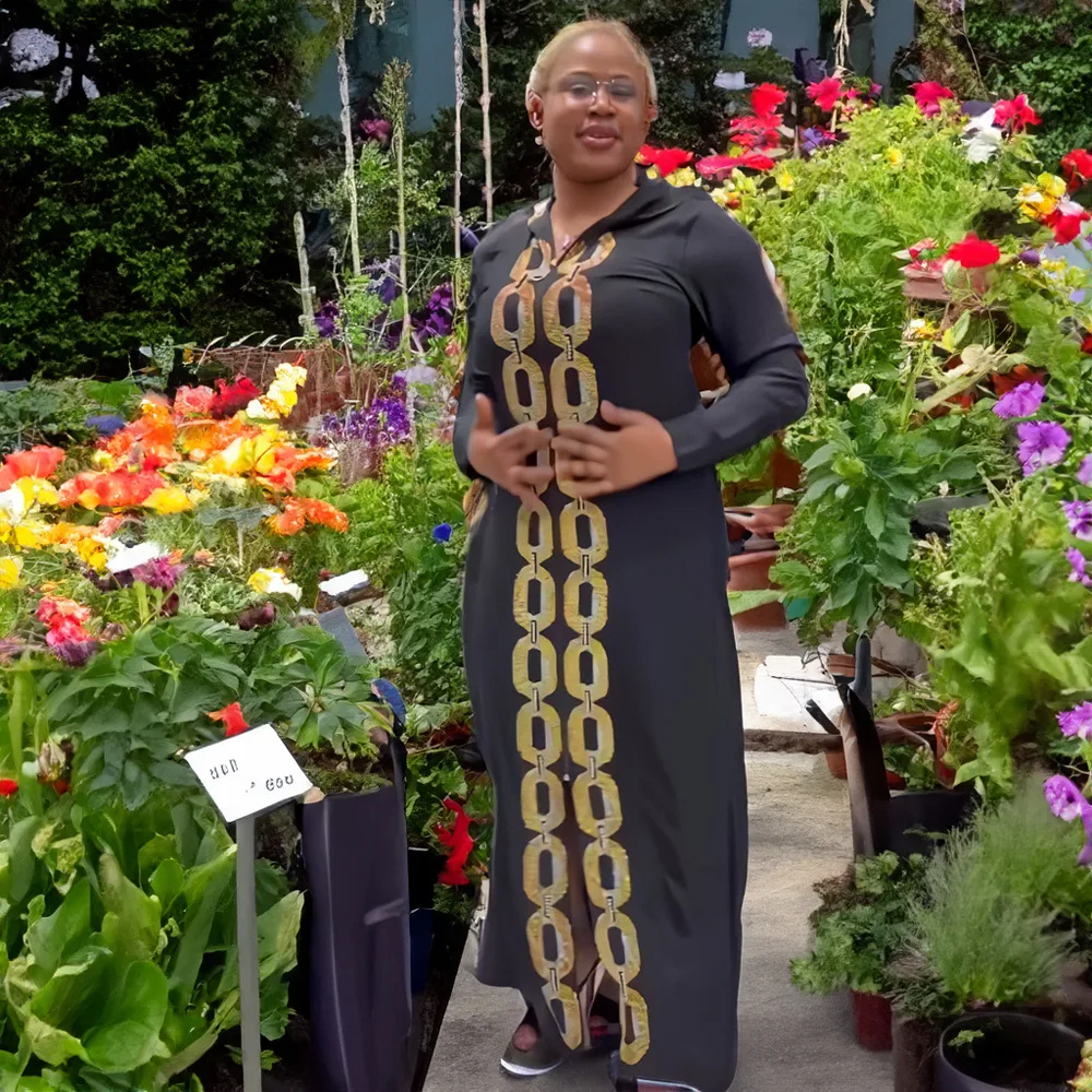 

African Muslim Style Women's Black Robe with Hot Drill, Hooded and Long Sleeves with Zipper ML103Q121