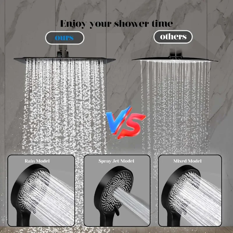 

Shower Head, 8 inch Multifunction High Pressure Rain Shower Head with Handheld Spray Combo with 11'' Angle Adjustable Exte