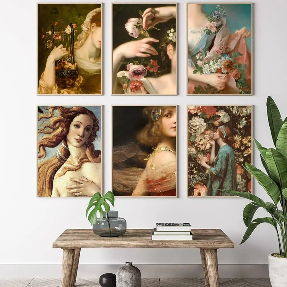 1pc Frameless Renaissance Art Painting Painting Calligraphy HD Canvas Poster living room bedroom bar aesthetic decoration