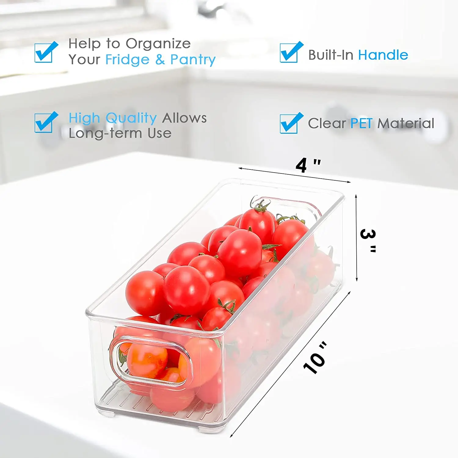 Refrigerator Organizer Bins Stackable Fridge Organizers Pantry Cutout Handle Clear Plastic Food Storage Bin Rack Dropshipping