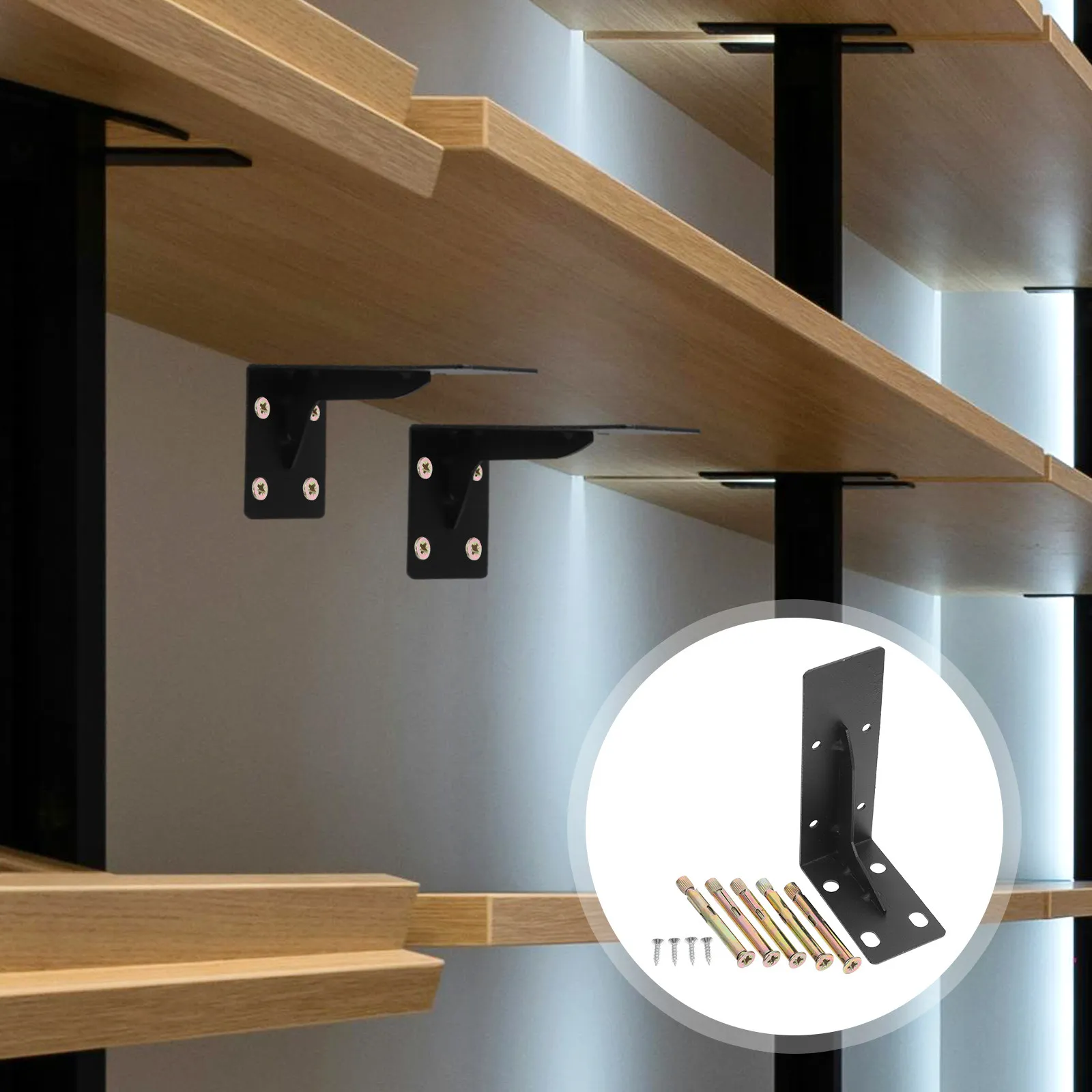 2 Pcs Black Shelves for Wall Bracket Support Shelf Brackets Floating Fireplace Diy Hardware Countertop