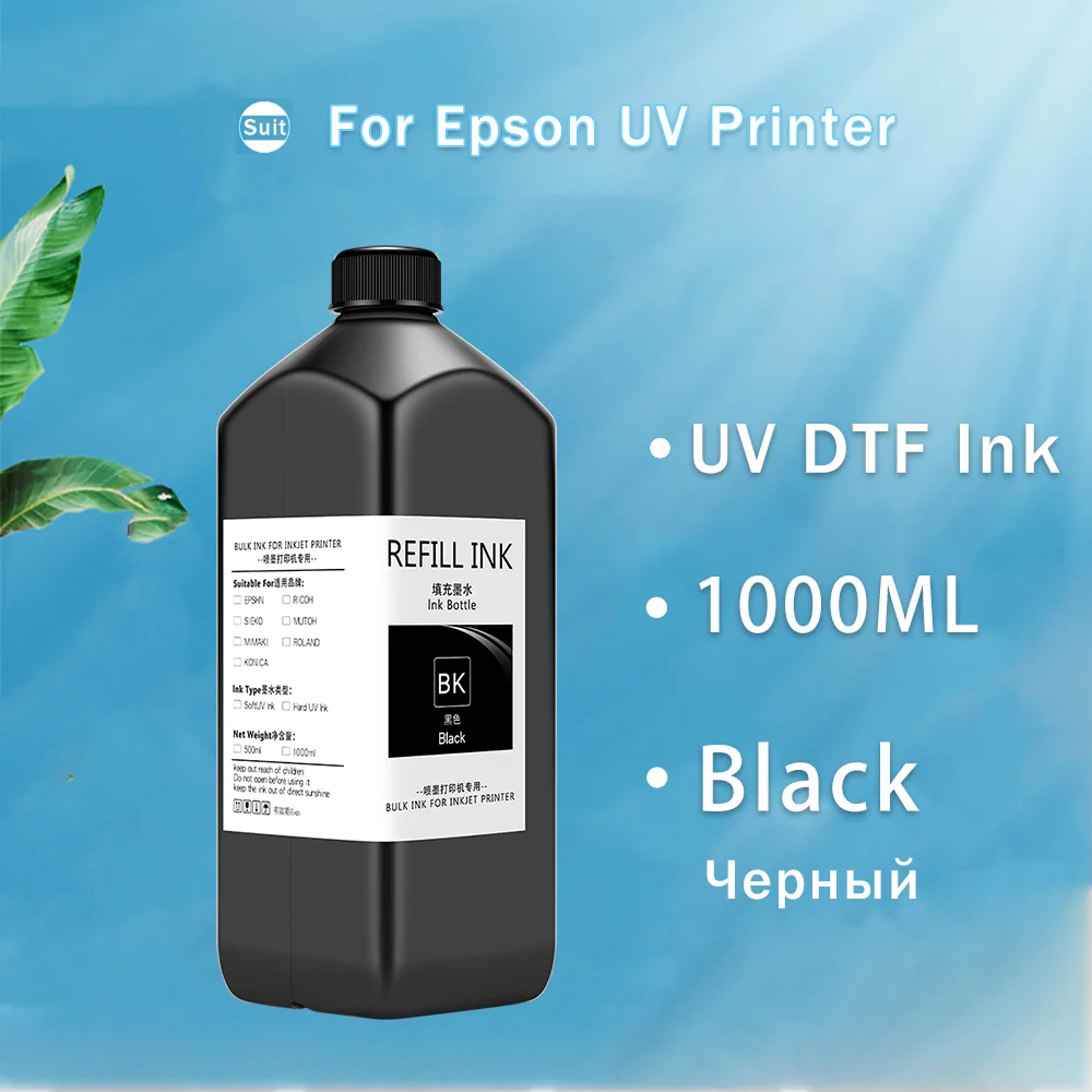 Etiqueta de cristal da impressora do verniz UV, tinta UV DTF, Filme A B, 1000ml/Bottle, DX4, DX5, DX6, XP600, TX800, L800, L805, R1390, R1400