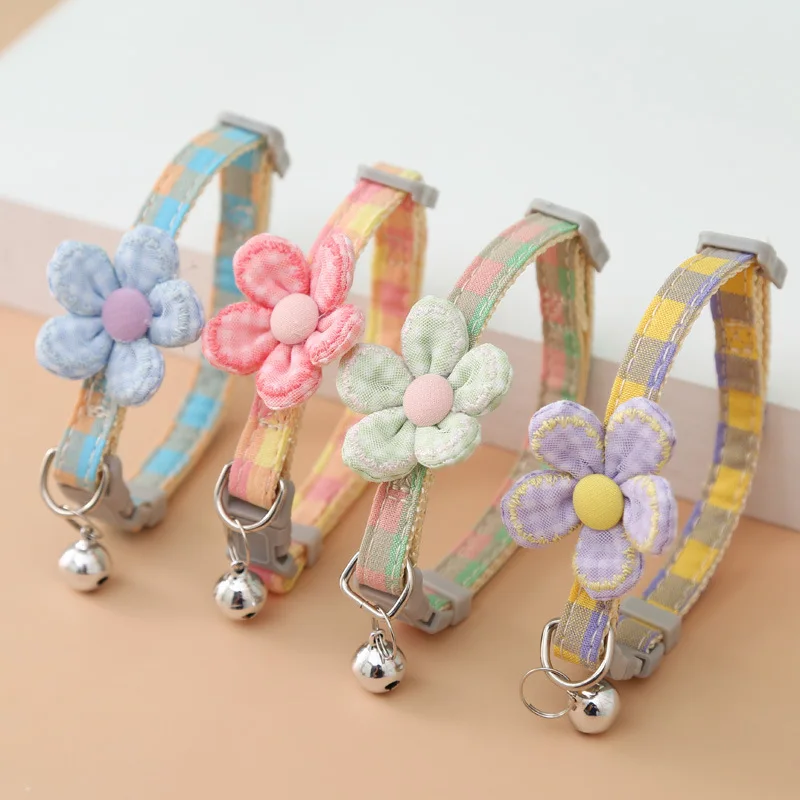 Cute flower cat collar with bell pet bow tie cat collar cat neck collar