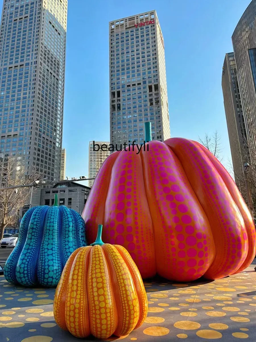 Polka Dot Pumpkin Decoration Straw MIUSOU Large GRP Sculpture Mall and Shop Floor-Standing Decorations Landscape Sketch