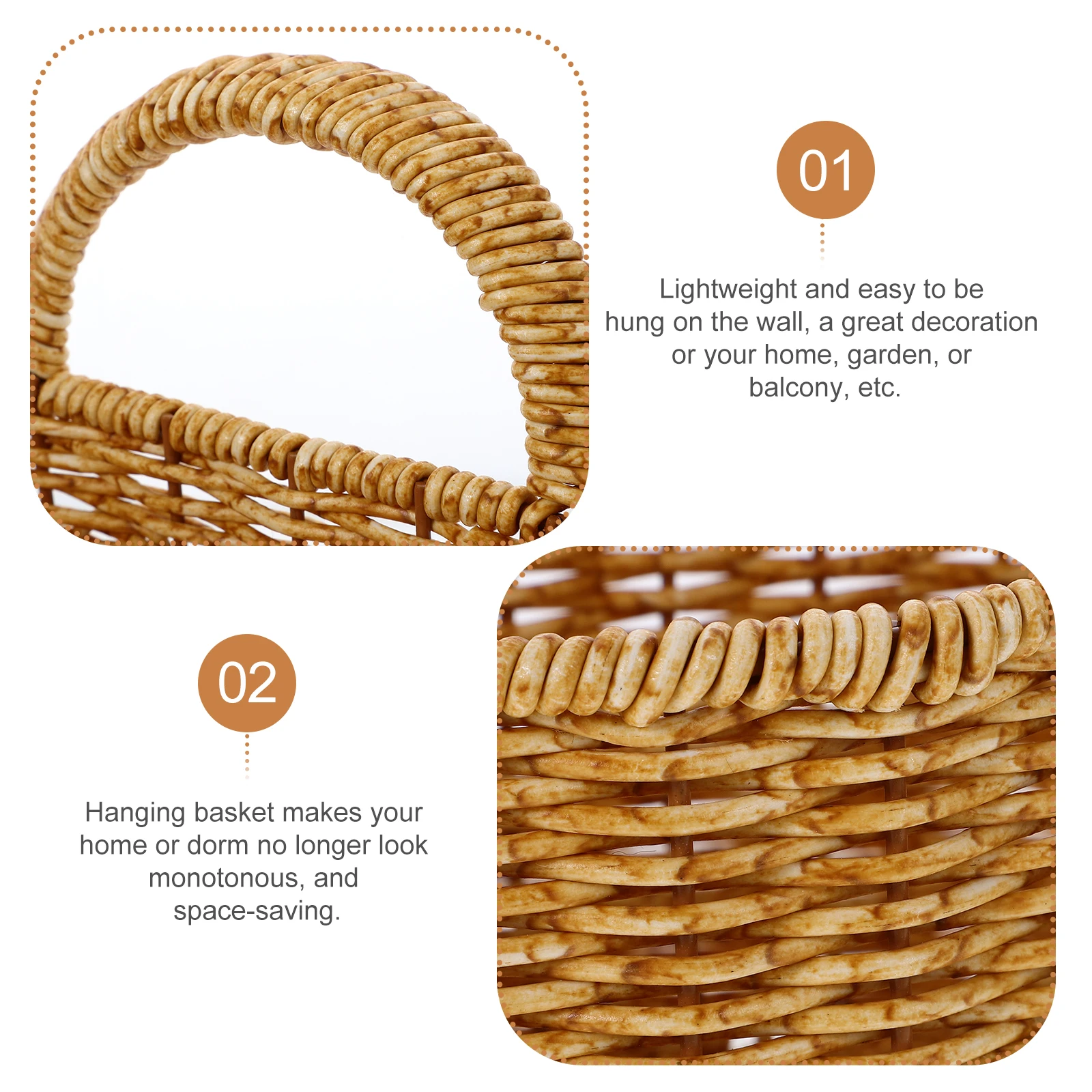 

Small Kitchen Storage Basket Lightweight WallMounted Handwoven for Fruit Vegetable Bread Home Garden Balcony Rattan Style Decor