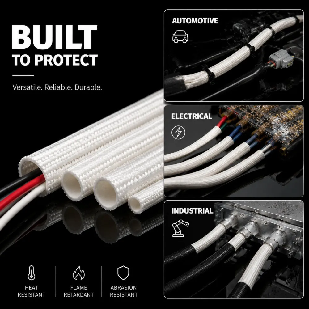 2-12mm Alkali Free Glass Fiber Braided Sleeve Inner Silicone Material Heat Resistant Protection Insulation Wire Cable Sheath