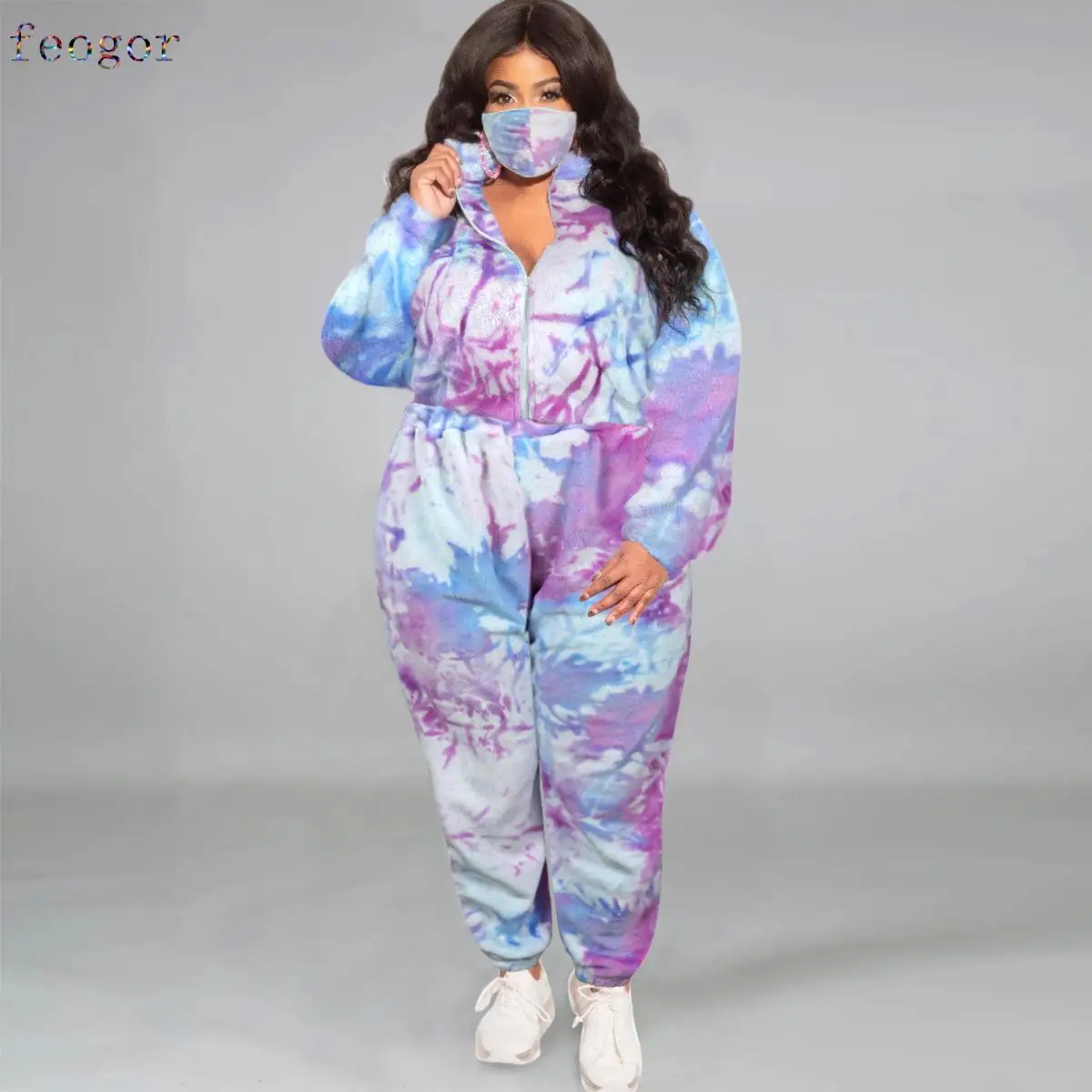 Women's Clothing Plus Size Sets Large Fashion Casual Set Urban 2023 spring autumn Flannel Tie-Dye Home 2 Piece Suit  Keep Warm