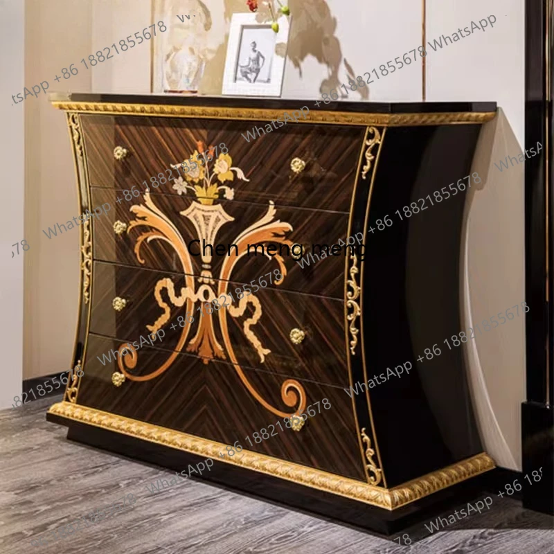 

European style entryway cabinet neoclassical sideboard luxury shell inlaid gold leaf mahogany wood decorative cabinet