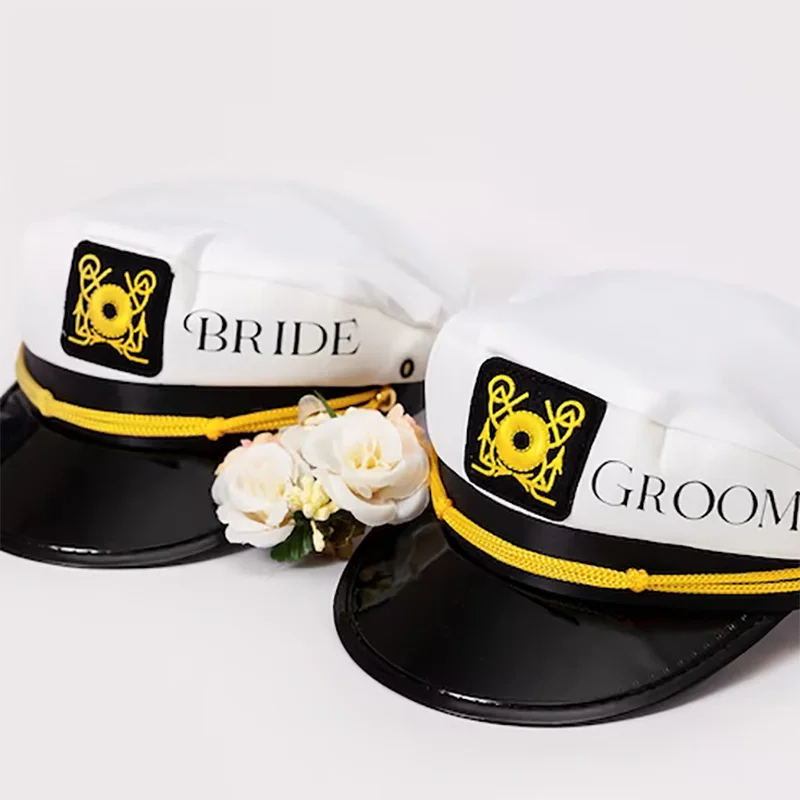 Nauti Bride groom captain hat Nautical Sail boat yacht skipper wedding Bachelor Bachelorette Party bridal shower decoration Gift