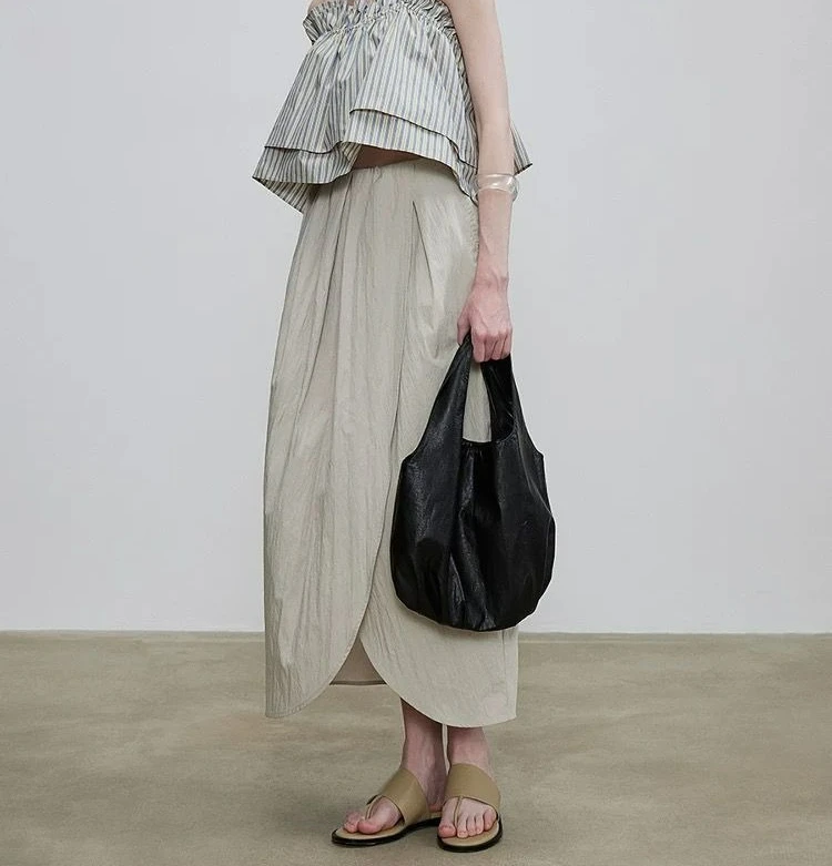 Texture Slit Asymmetrical Bud Skirt Cotton Feeling Pendulum Casual Skirt Spring and Summer