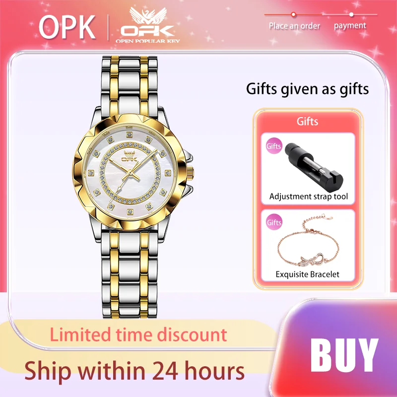 

OPK Luxury Brands Women's Watches Waterproof Luminous Diamond Scale Dial Quartz Watch for Lady Elegant Fashion Female Wristwatch