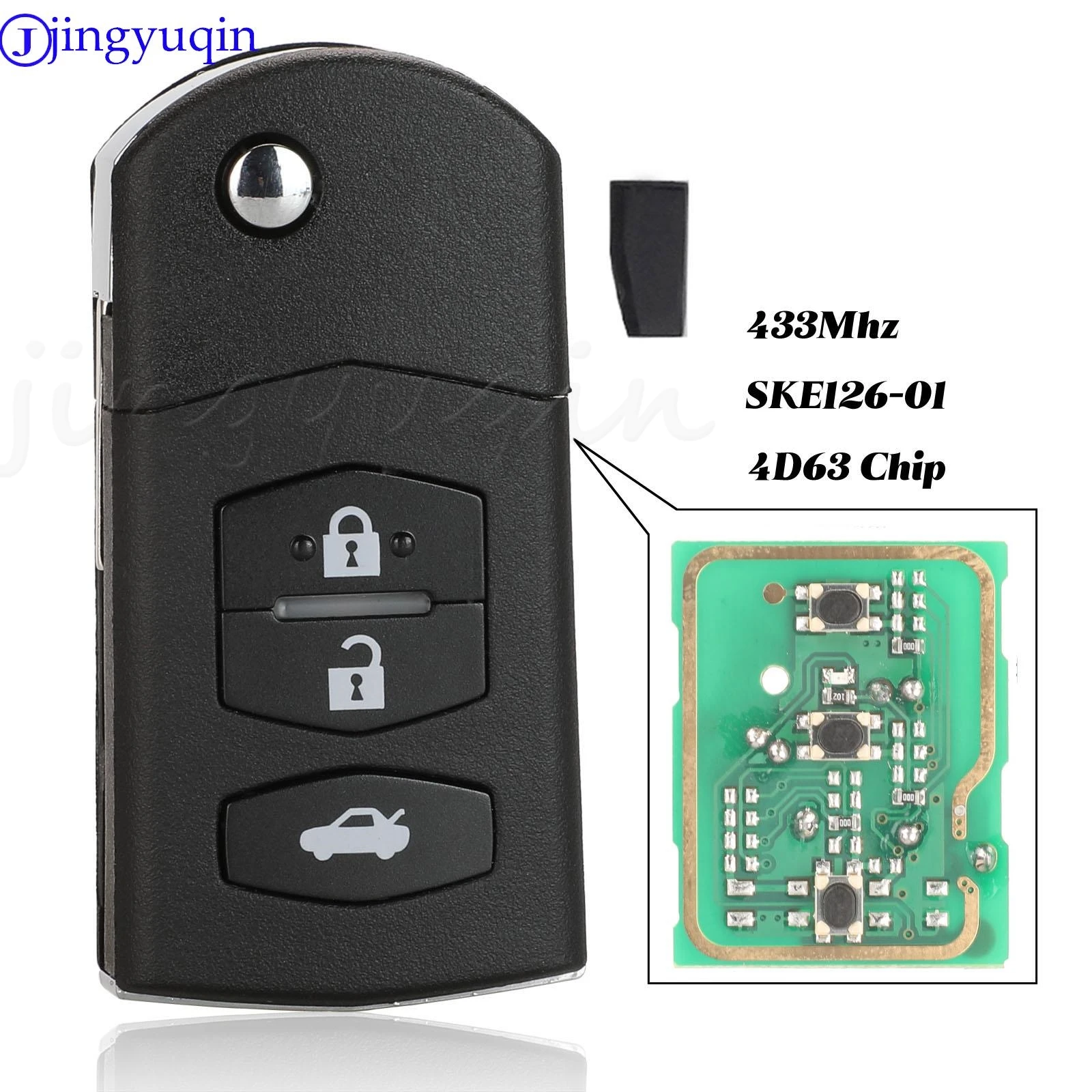 jingyuqin Folding Remote key Car Starter 3 Button 433MHz 4D63 Chip For Mazda 2 / 3 / 5 / 6 / MX5 / CX7 (SKE126-01)