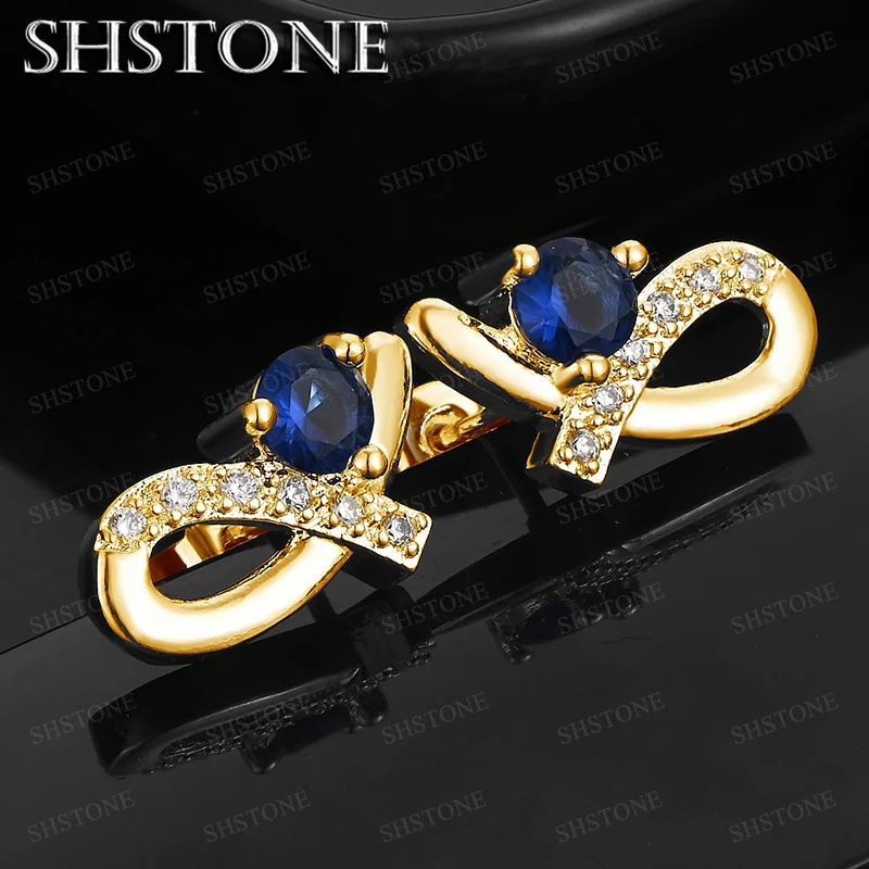 Fine 18K Gold Blue Zircon Crystal Earrings Stud for Women Luxury Party Wedding Jewelry Hot Sale Holiday Gifts view 2