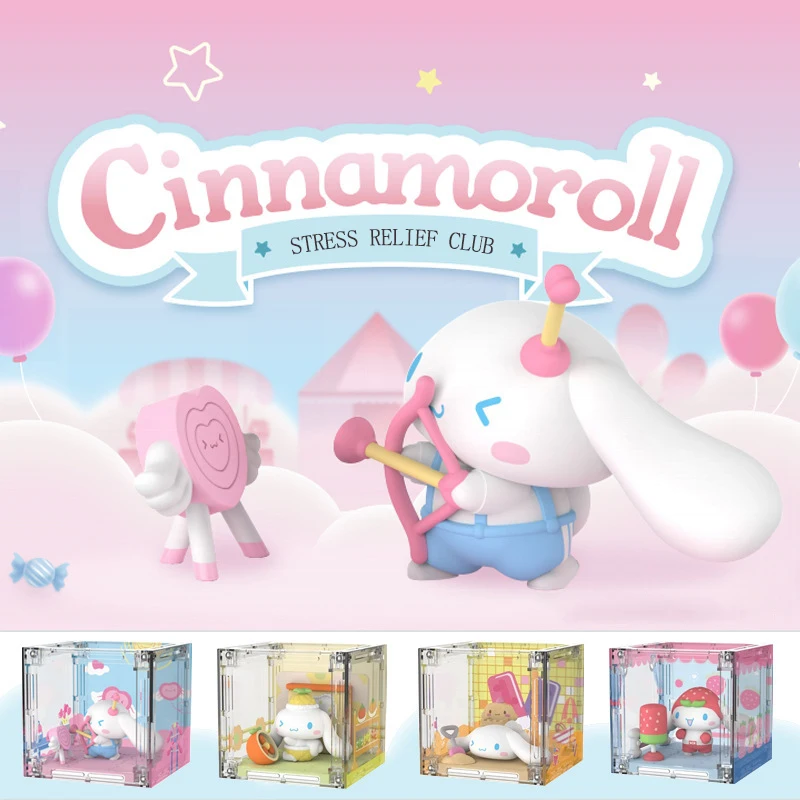 Genuíno cinnamoroll alívio do estresse clube cinnamoroll caixa cega meninas presente sanrio família novo artesanal crianças brinquedo presentes de aniversário