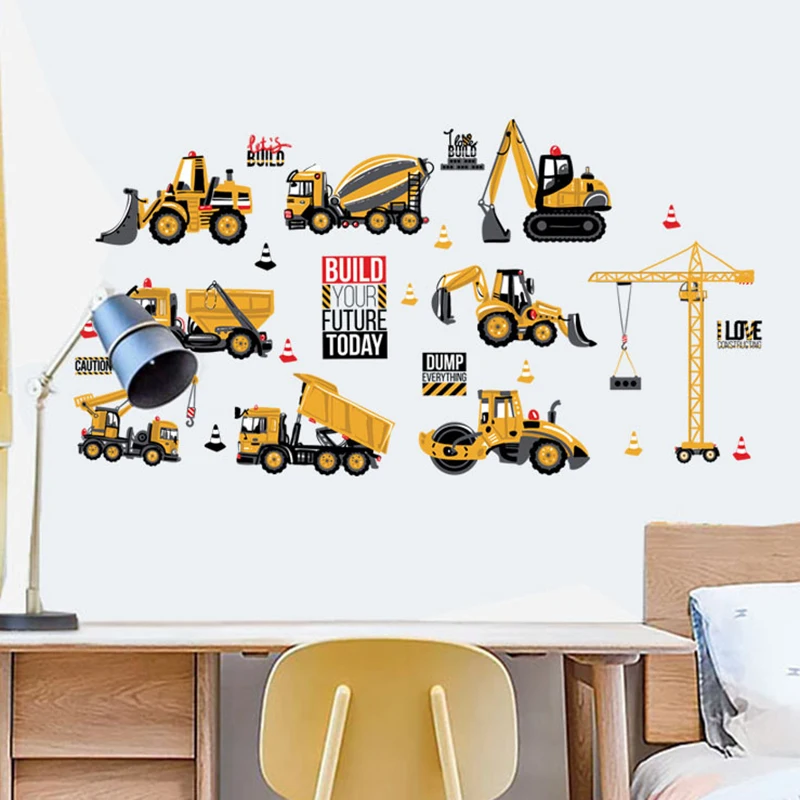 Home Wall Sticker Indoor PVC Excavator Household Living room Nursery Removable Attachment Cartoon Construction