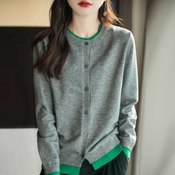 2024 New Spring  Autumn O-Neck fake two pieces Cashmere Cardigan Women Loose Top Knitted Long Sleeve fake two pieces  Cardigan