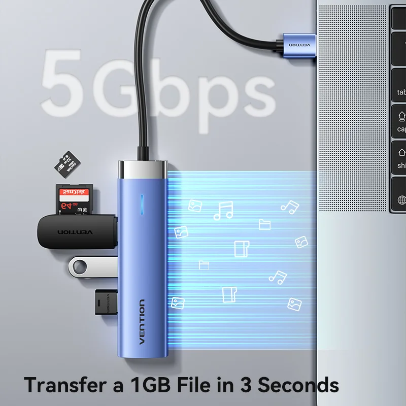Adapter Ethernet USB 3.0 Vention HUB RJ45 1000Mbps Lan do MacBooka Laptopa Lenovo Windows PC USB C HUB 3.0 Ethernet HUB Switch — zdjęcie produktu 3