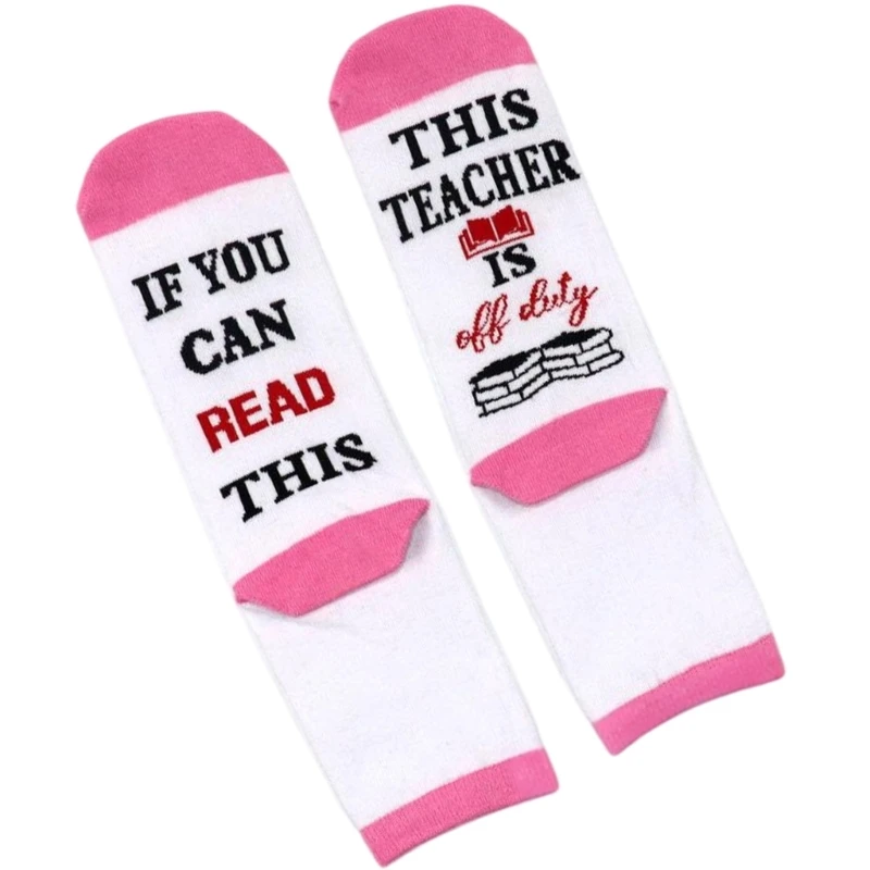 Novelty Funny Cotton Middle Calf Socks with Unique Lettering for Teacher's Day Appreciation Gifting and Daily Wear