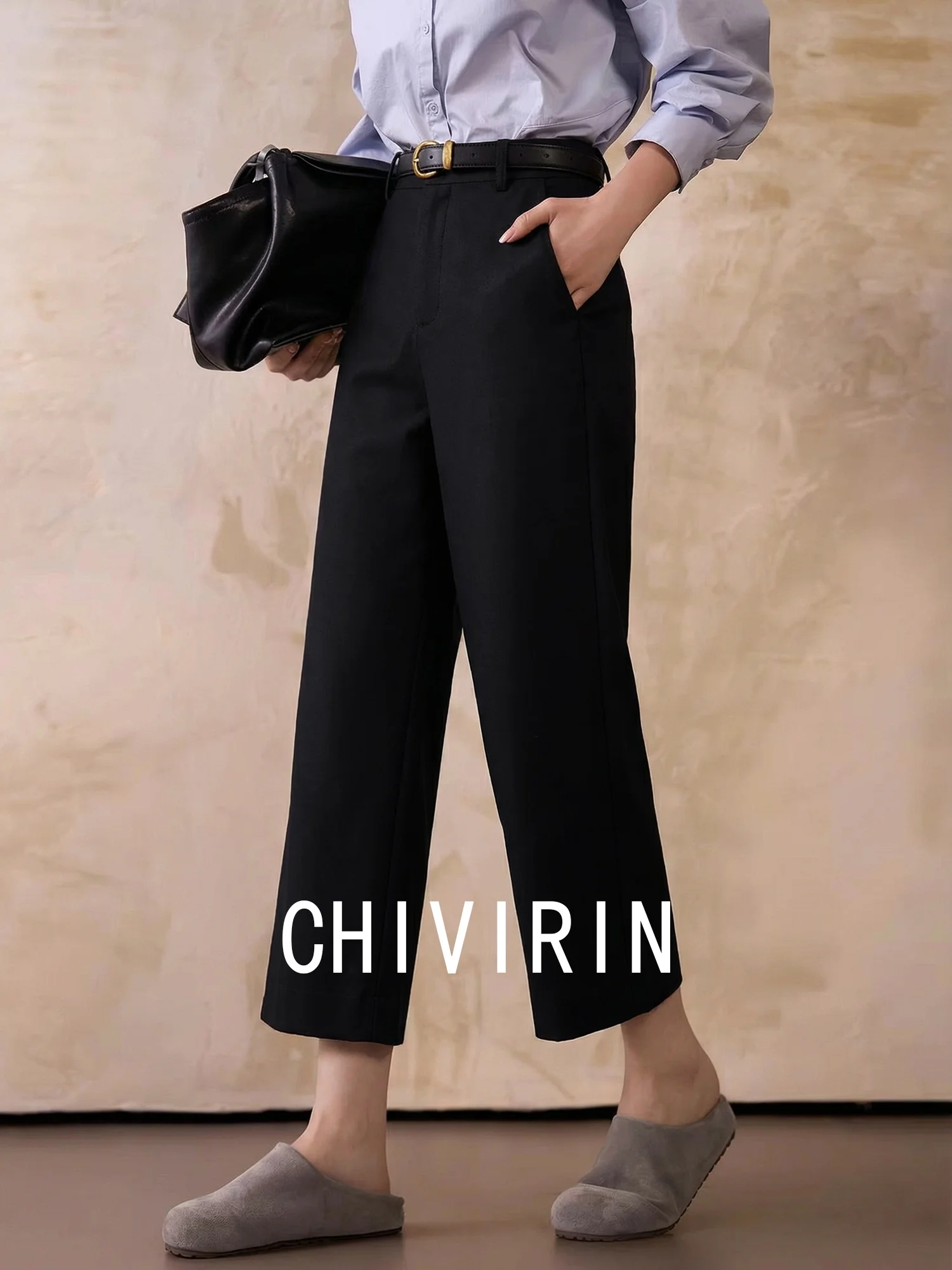 

Chivirin High Waist Straight Leg Pants Women's Commute Nine Points Dra Luxury mat Sle Cotton Busin Trousers