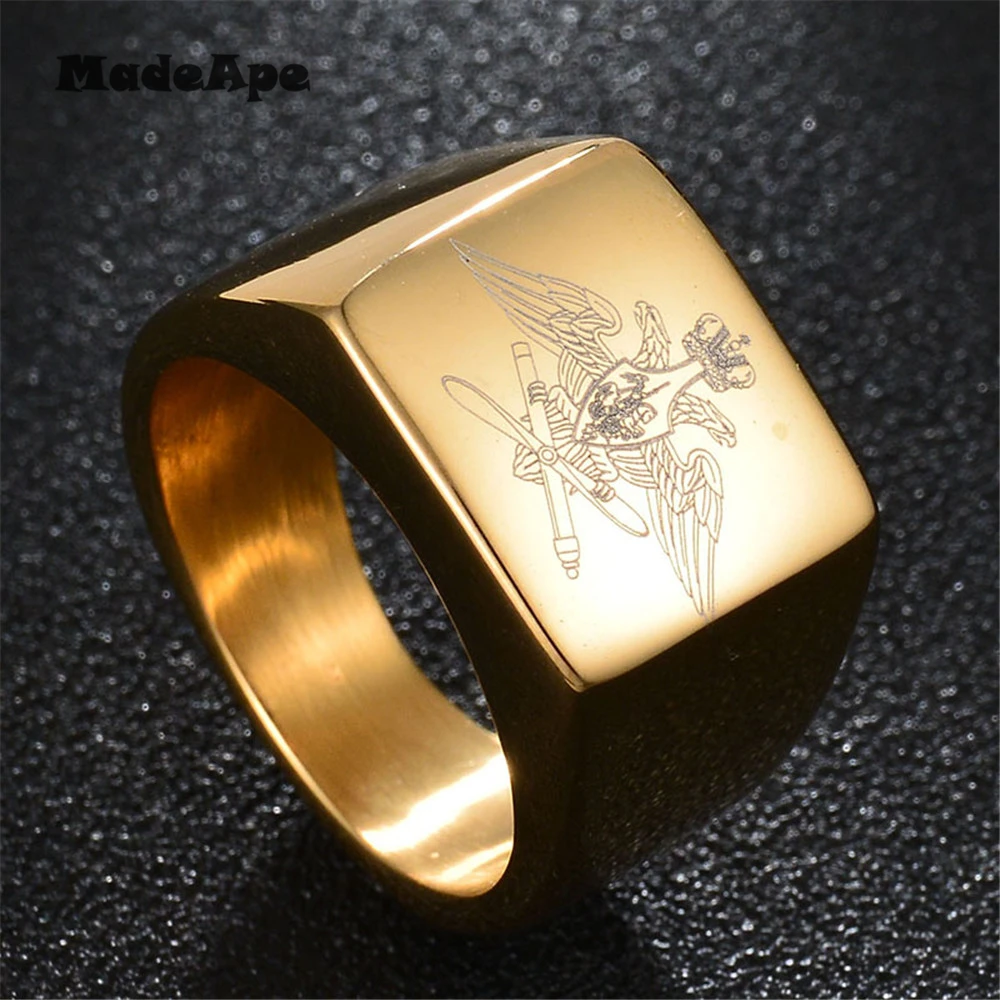 MadApe Classic 316L Stainless Steel Eagle Ring Band Women Men\'s Biker Ring Of Russian Air Force Signet Rings