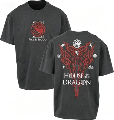 House of The Dragon3 2026 Double Sided Targaryen Sigil Fantasy Series Fan Pure Cotton Short Sleeve Casual T-Shirt view 2