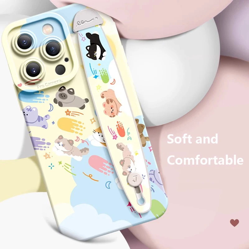 Deluxe Oval wrist band bracket Applicable Iphone16 11 12 13 14 15 Pro Max X Xr Xs Soft Silicone Cell Phone Case Small Animals