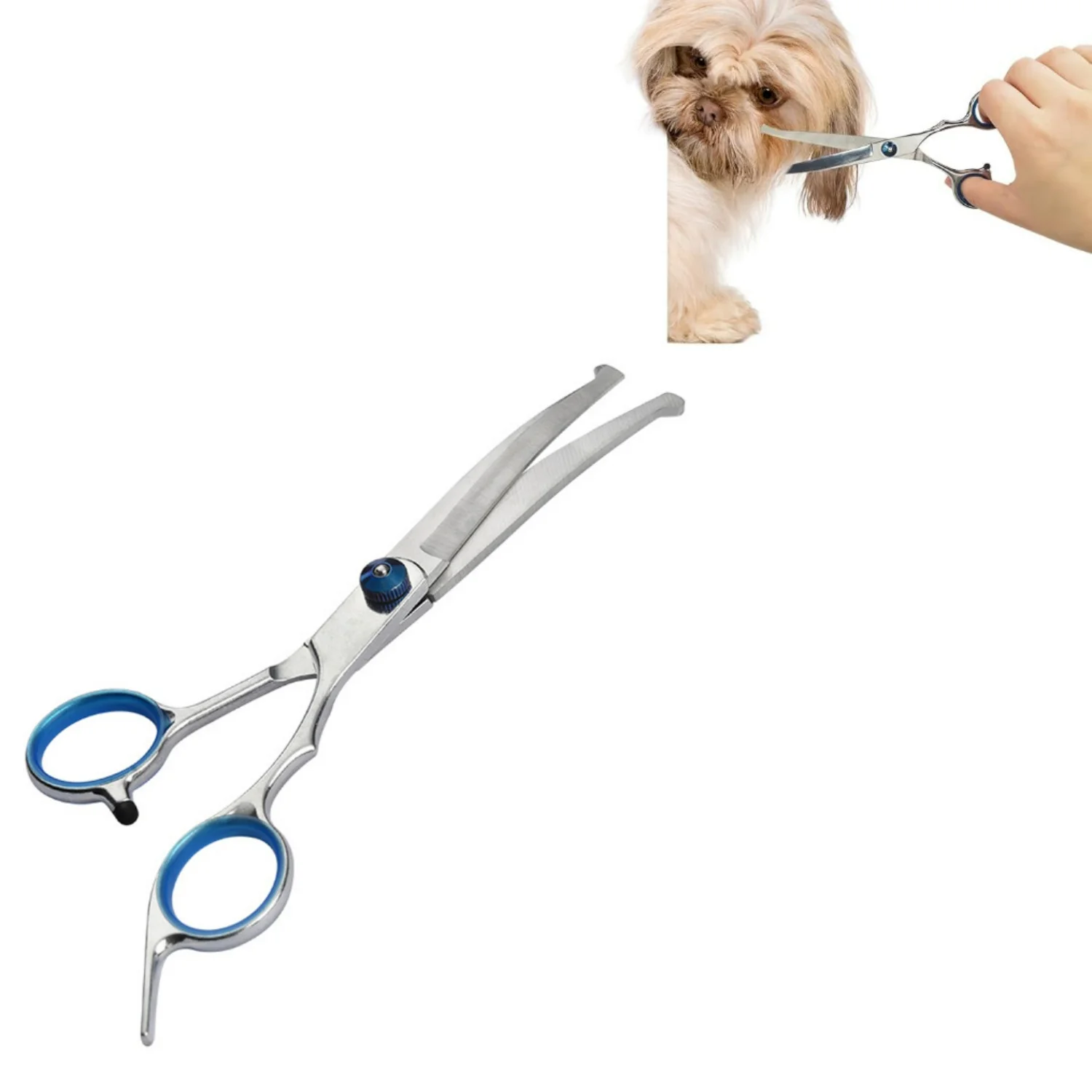 

Dog and Cat Bending Scissors, Stainless Steel, Blue, 17cm, Pet Grooming Scissors, Round Head, Ergonomic Handle, 1x Pet Clipper